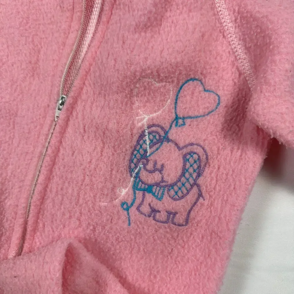 Vintage 80s JCP Toddle Time Elephant w/ Balloons Pink Fleece Footie Pajamas Sz1